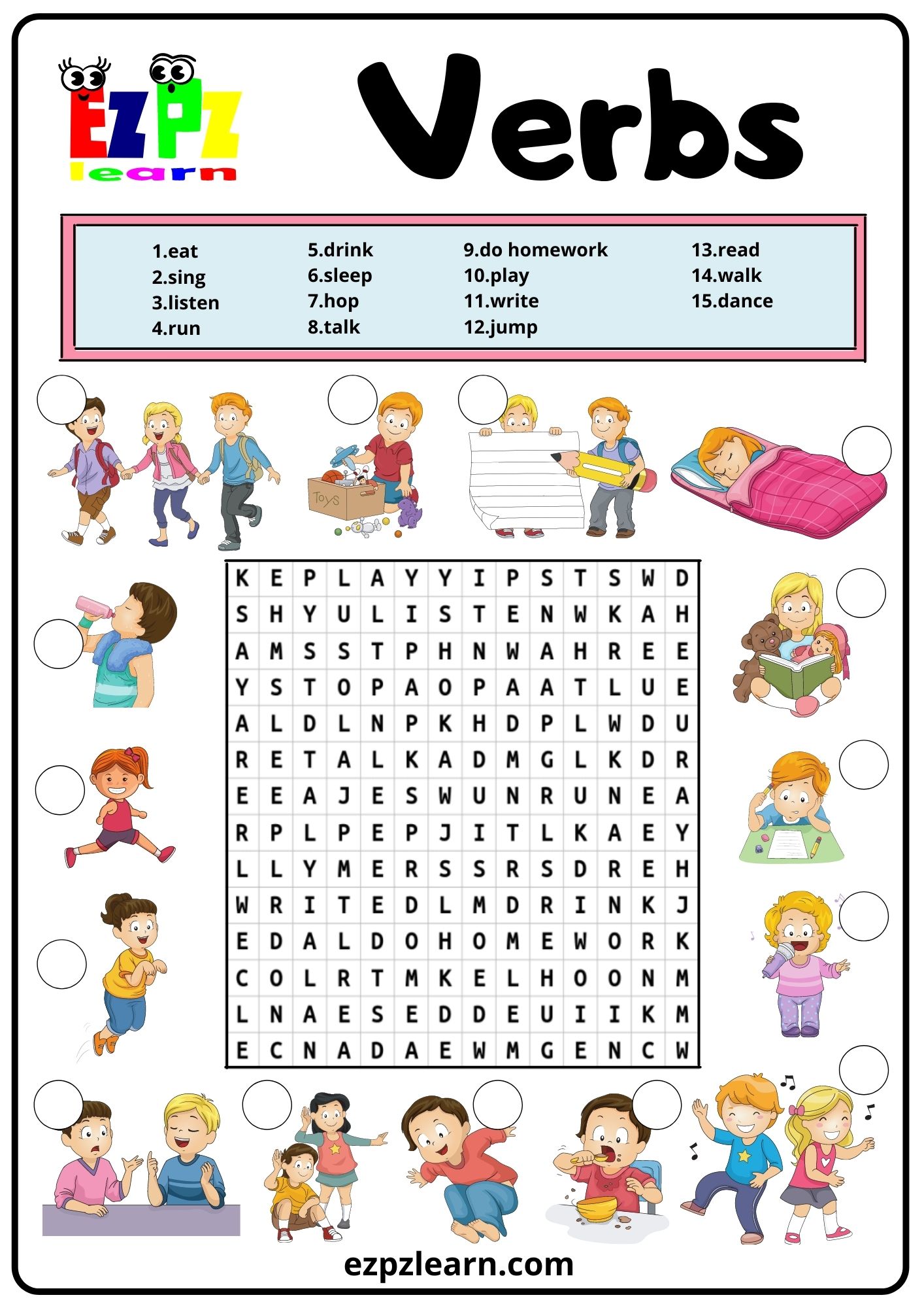 action verbs word search puzzle pdf